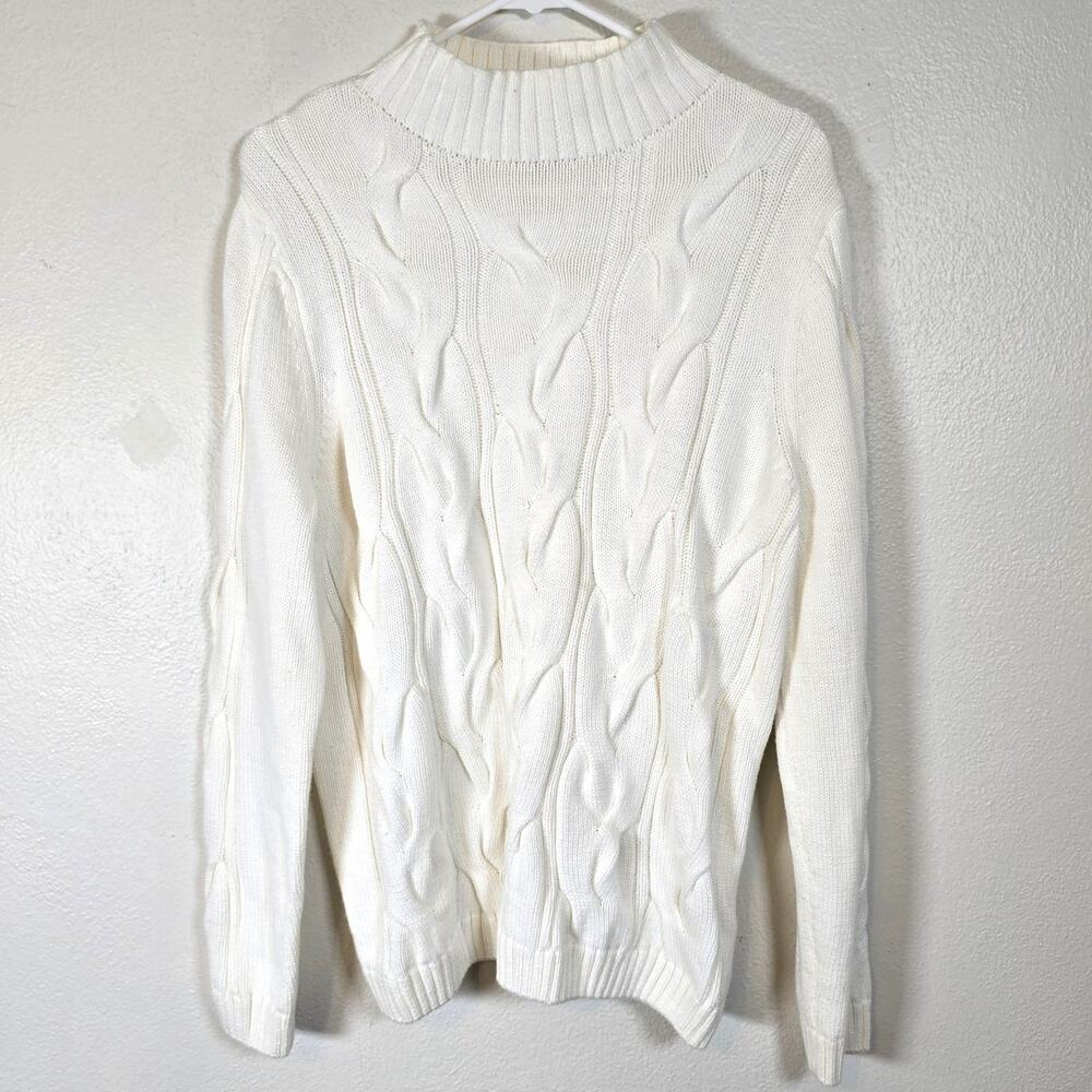 Hope & Henry Cable Knit Sweater Women's XL Cream Organic Cotton Classic Preppy